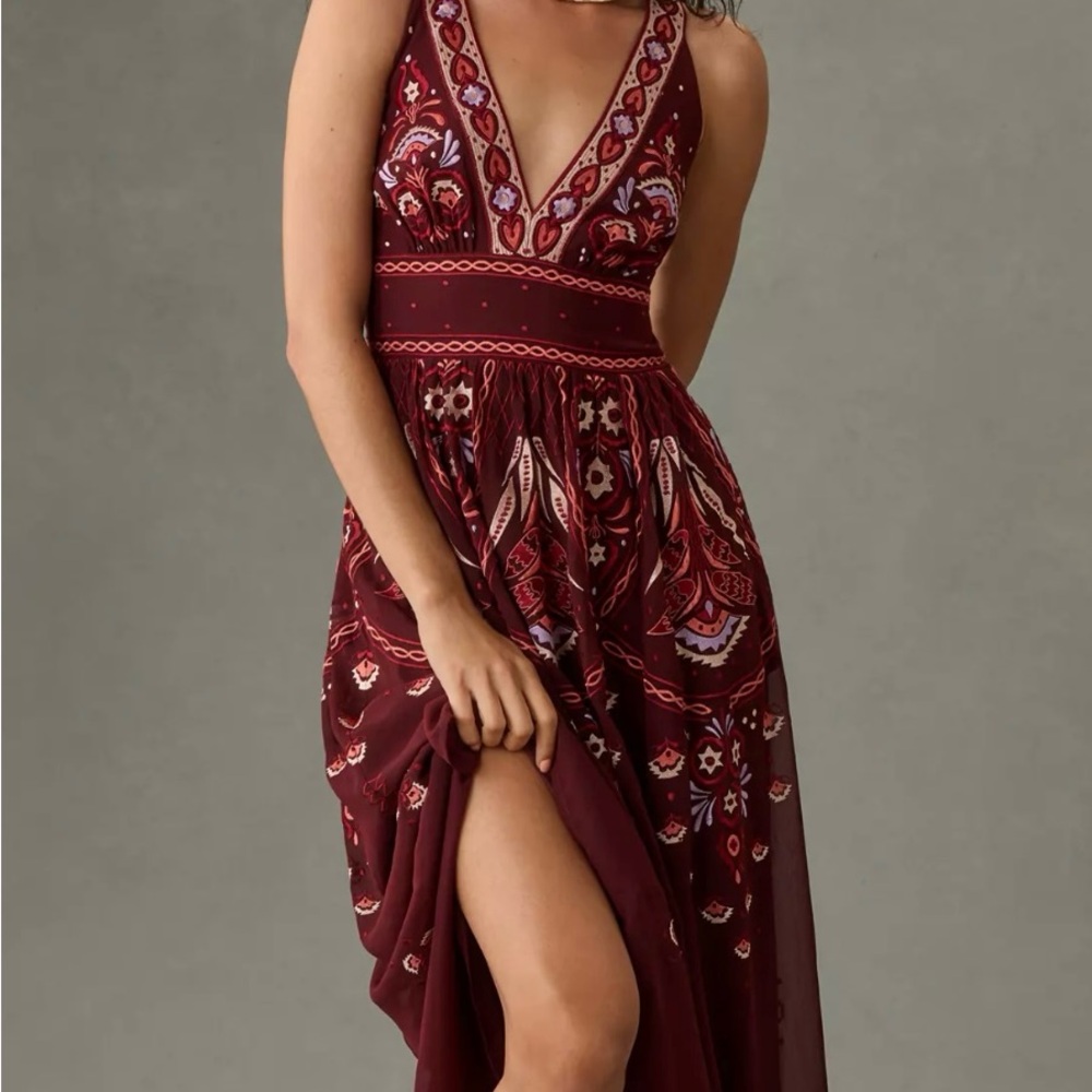 Anthropology V-Neck Deco Midi Dress